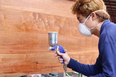 finishing cabinet kayu dengan spray gun